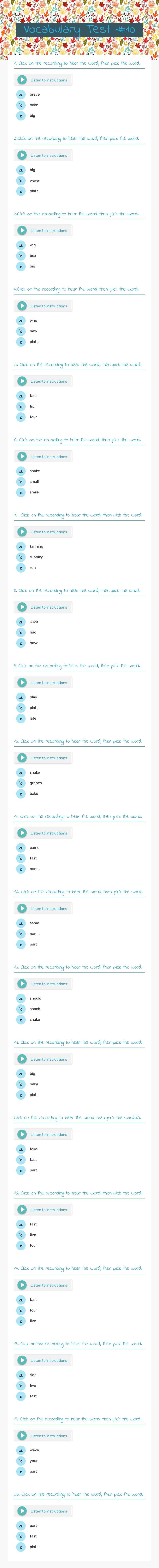 Vocabulary Test #10 worksheet preview image
