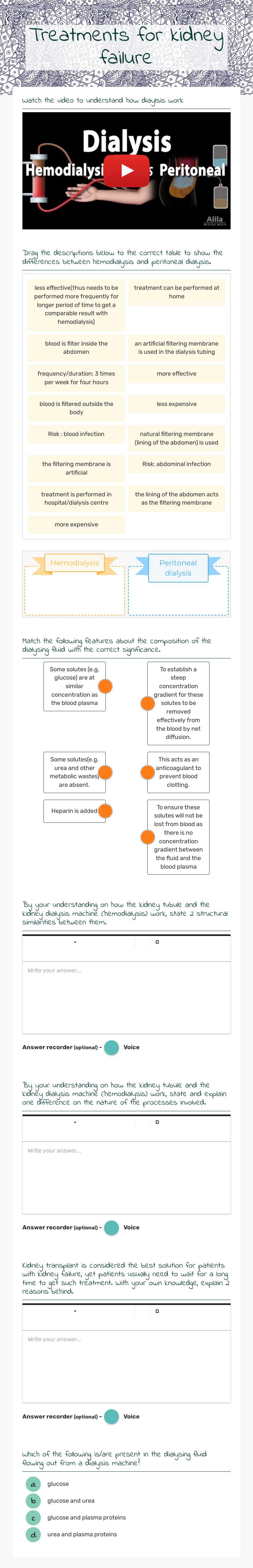 Treatments for kidney failure worksheet preview image