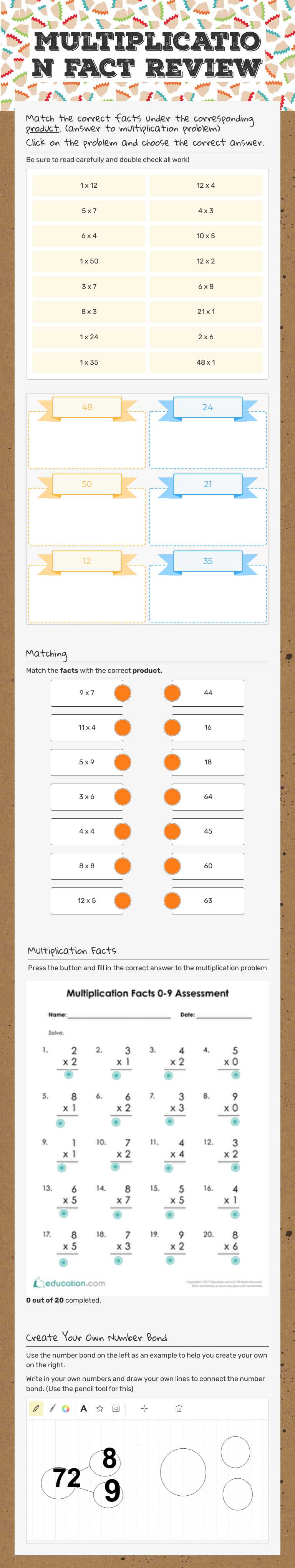 Multiplication Fact Review Grade 3 worksheet preview