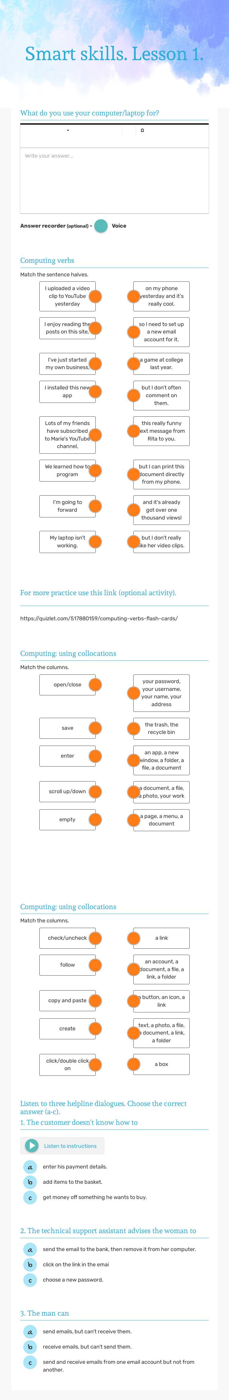 Smart skills. Lesson 1. worksheet preview image