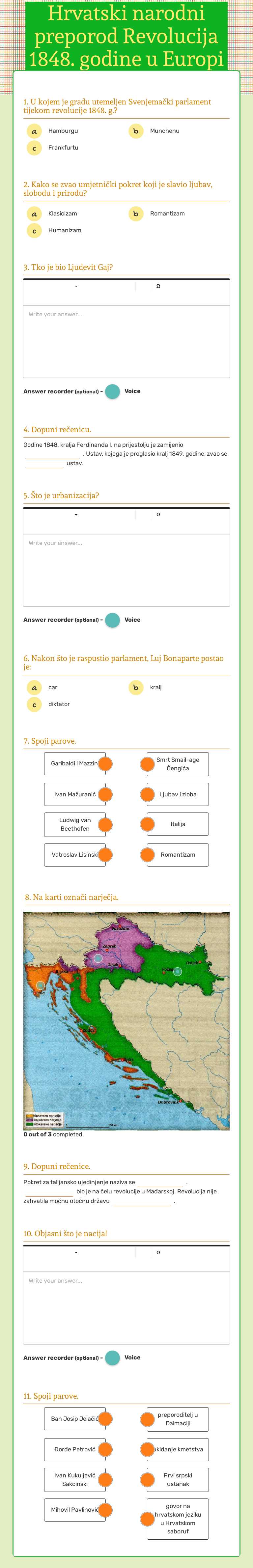Hrvatski narodni preporod 
Revolucija 1848. godine u Europi i Hrvatskoj worksheet preview image