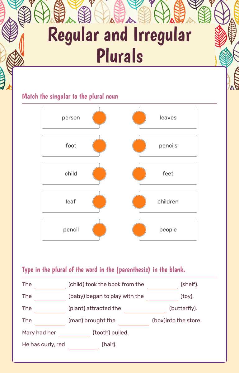 Regular and Irregular Plurals worksheet preview image