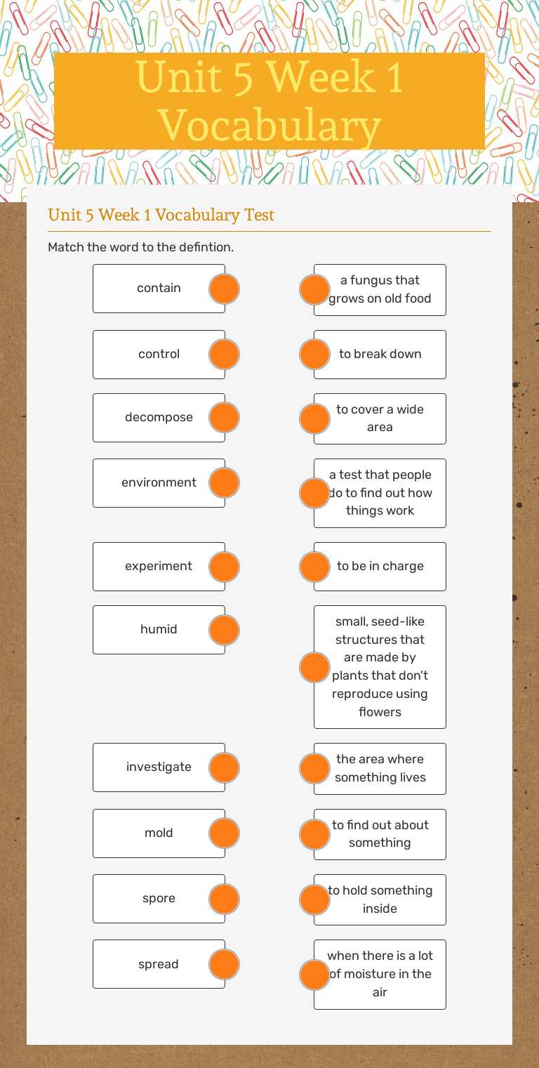 Unit 5 Week 1 Vocabulary worksheet preview image