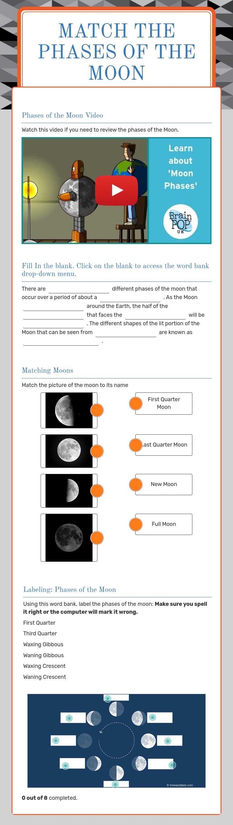 Match 
The  Phases of the moon worksheet preview image