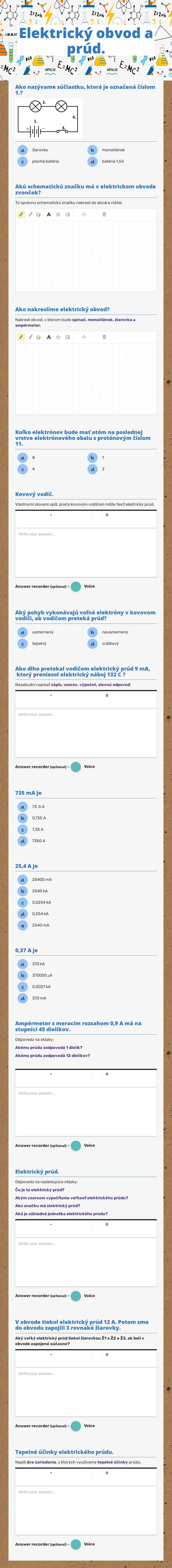 Elektrický obvod a prúd. worksheet preview image