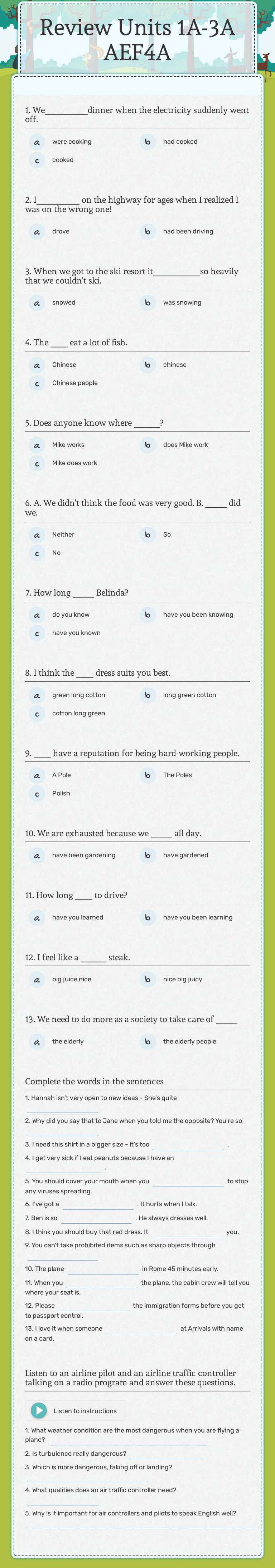 Review Units 1A-3A AEF4A Other worksheet preview