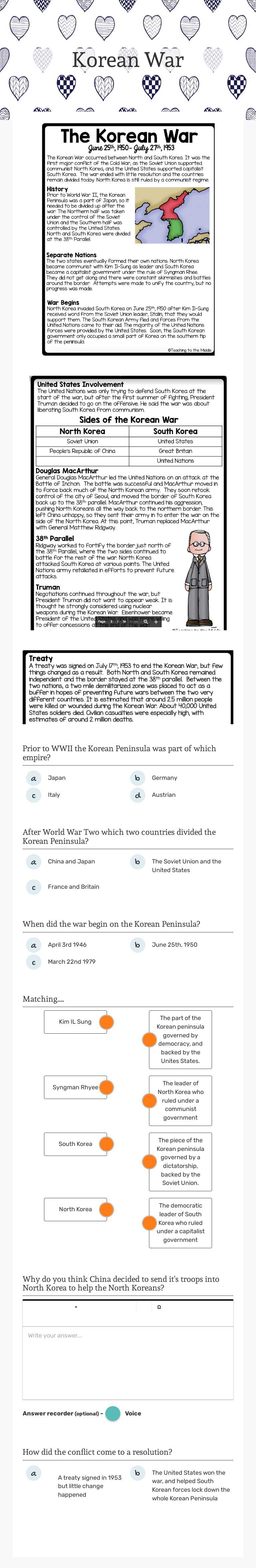 Korean War worksheet preview image