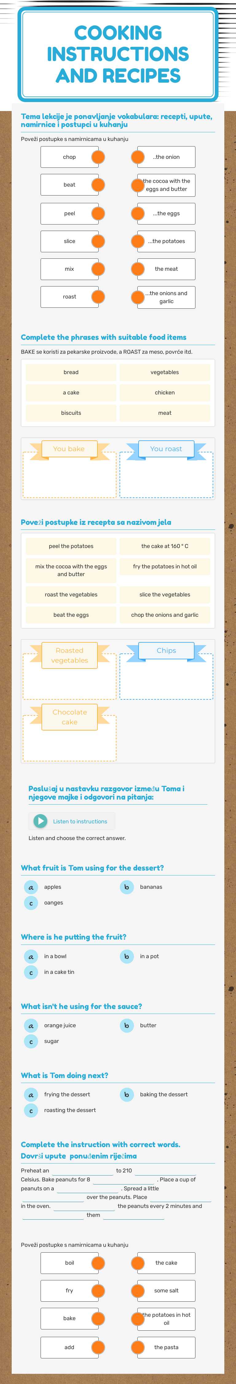 Cooking  instructions and recipes worksheet preview image