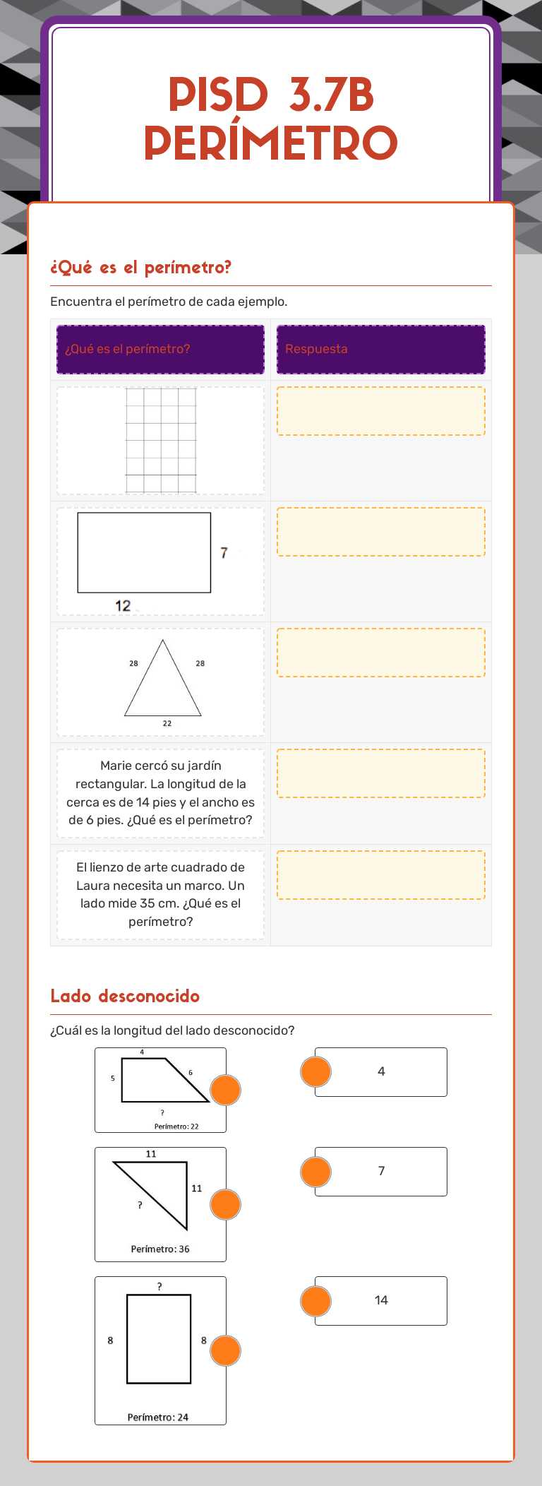 PISD 3.7B Perímetro Grade 3 worksheet preview
