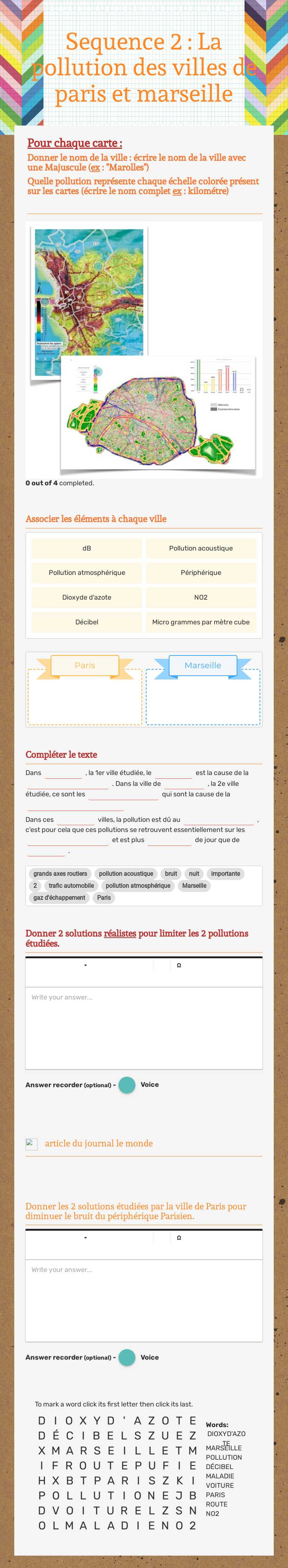Sequence 2 : La pollution des villes de paris et marseille worksheet preview image