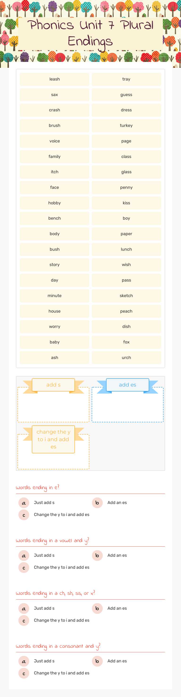 Phonics Unit 7 Plural Endings worksheet preview image