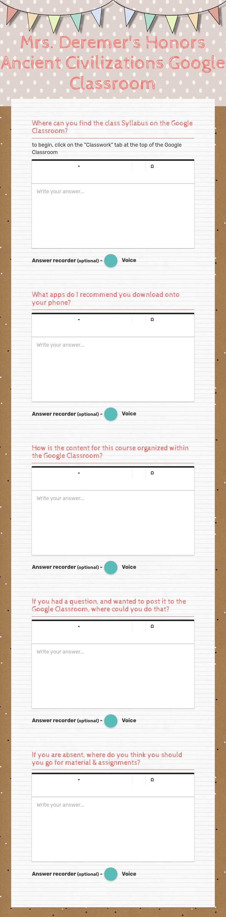 Mrs. Deremer's Honors Ancient Civilizations Google Classroom Grade 10 worksheet preview