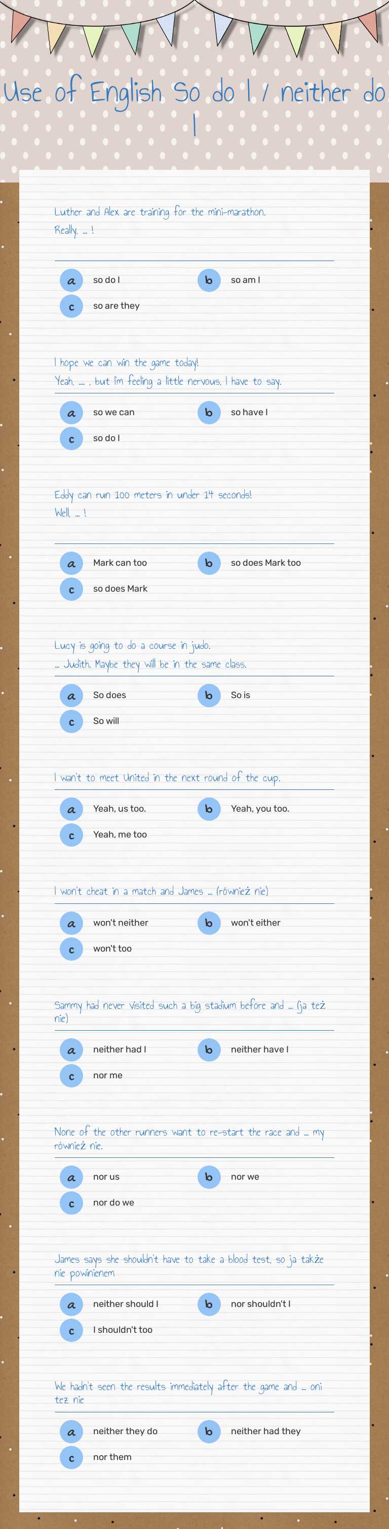 Use of English So do I / neither do I worksheet preview image