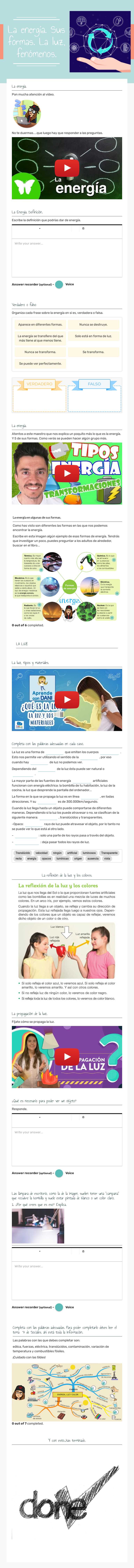 La energía. Sus formas. 
La luz, fenómenos. worksheet preview image