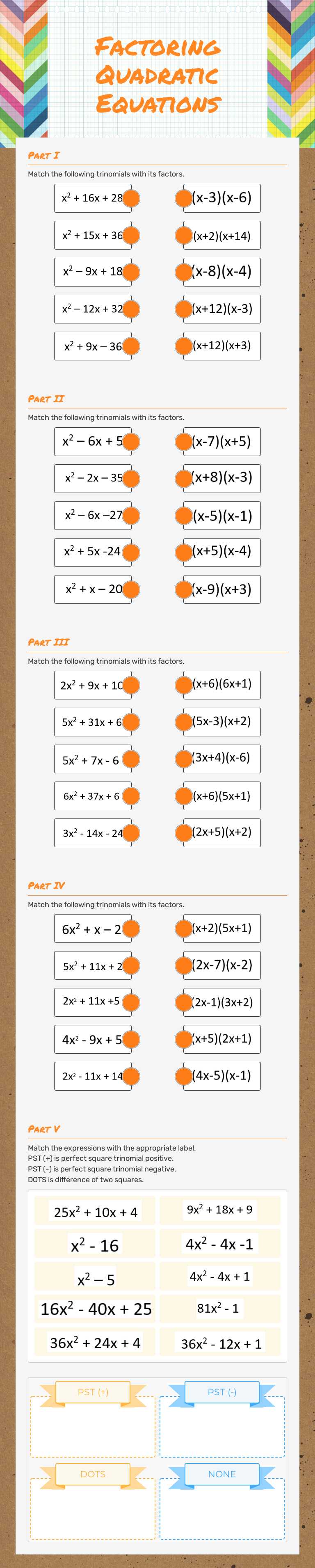 Factoring Quadratic  Equations worksheet preview image