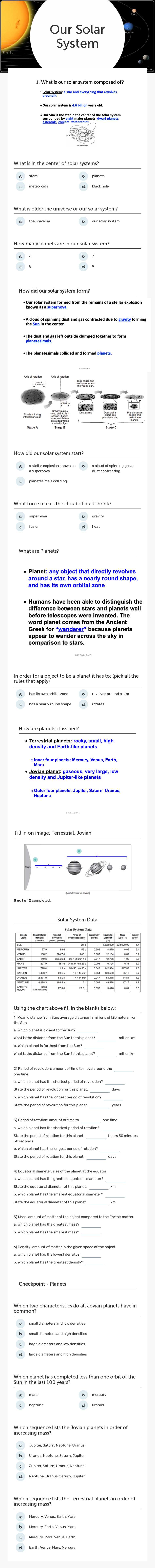 Our Solar System worksheet preview image