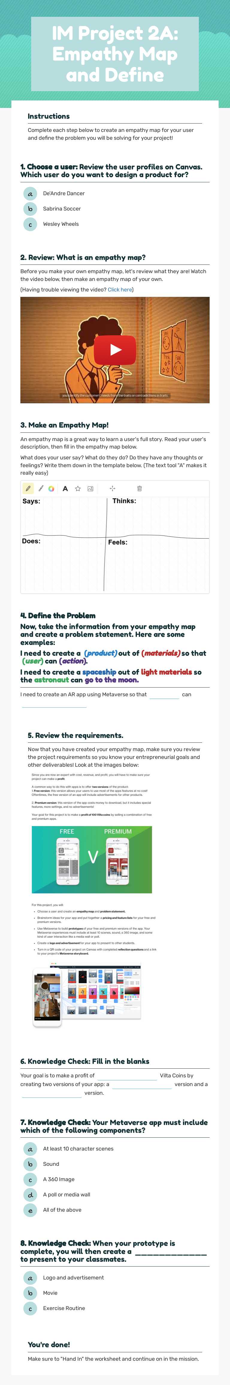 IM Project 2A: Empathy Map and Define worksheet preview image