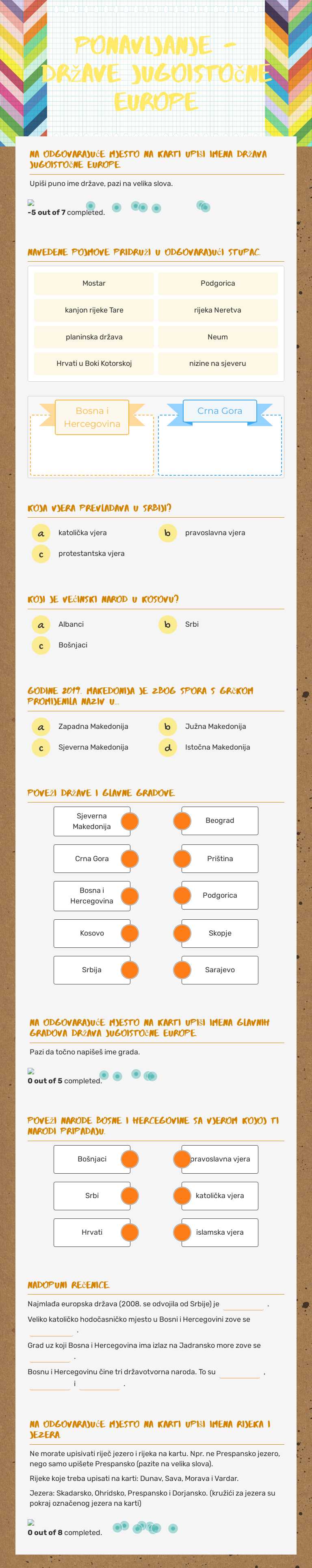 Ponavljanje - države Jugoistočne europe worksheet preview image