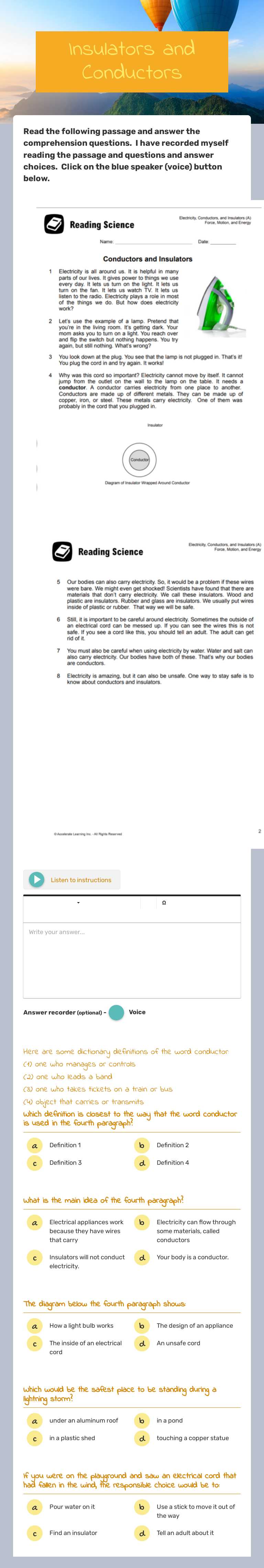 Insulators and Conductors worksheet preview image