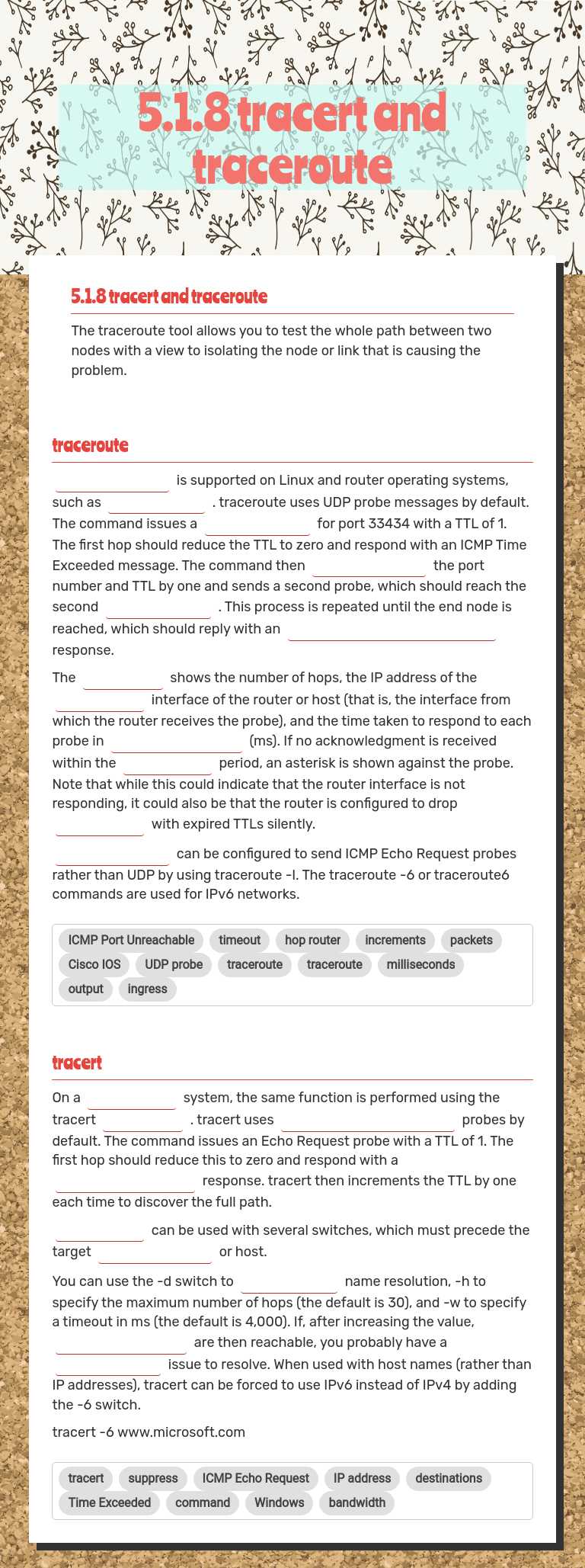 5.1.8 tracert and traceroute worksheet preview image