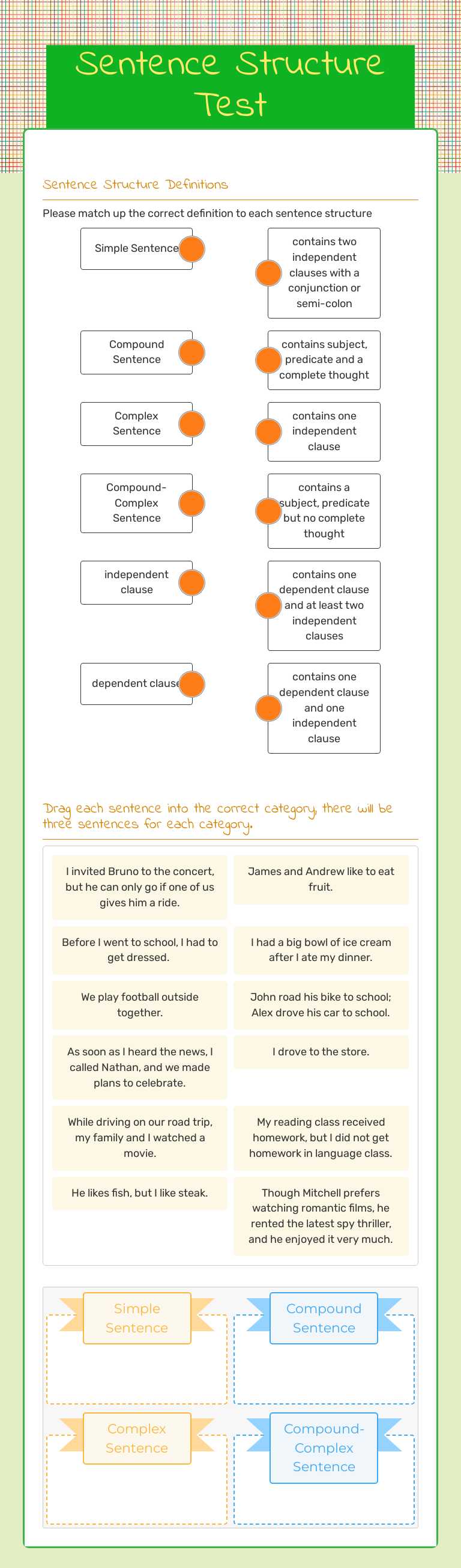 Sentence Structure Test worksheet preview image