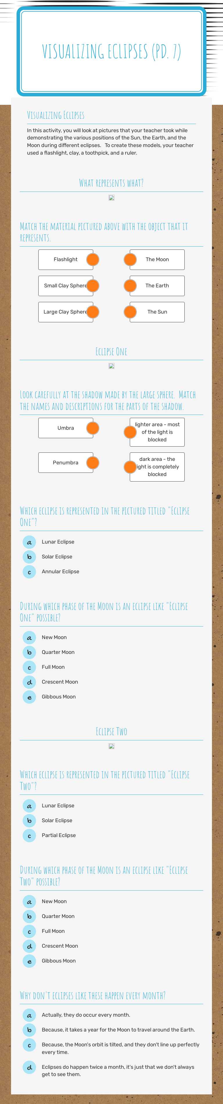 Visualizing Eclipses 
(Pd. 7) Grade 9 worksheet preview