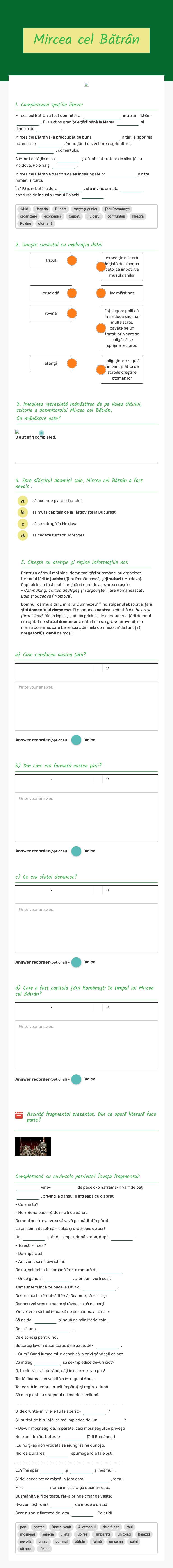 Mircea cel Bătrân worksheet preview image