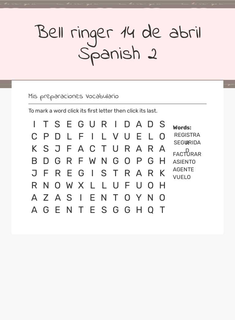 Bell ringer 14 de abril Spanish 2 Grade 8 worksheet preview