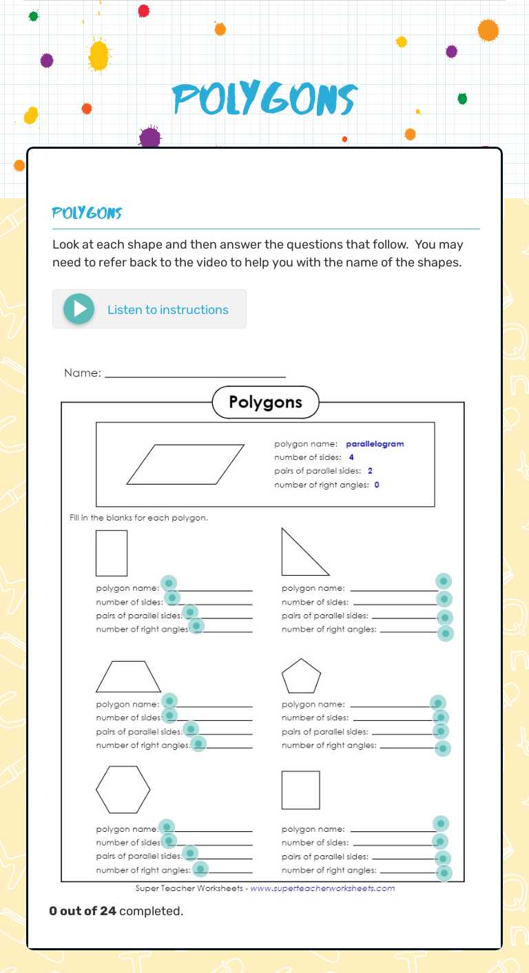 Polygons worksheet preview image