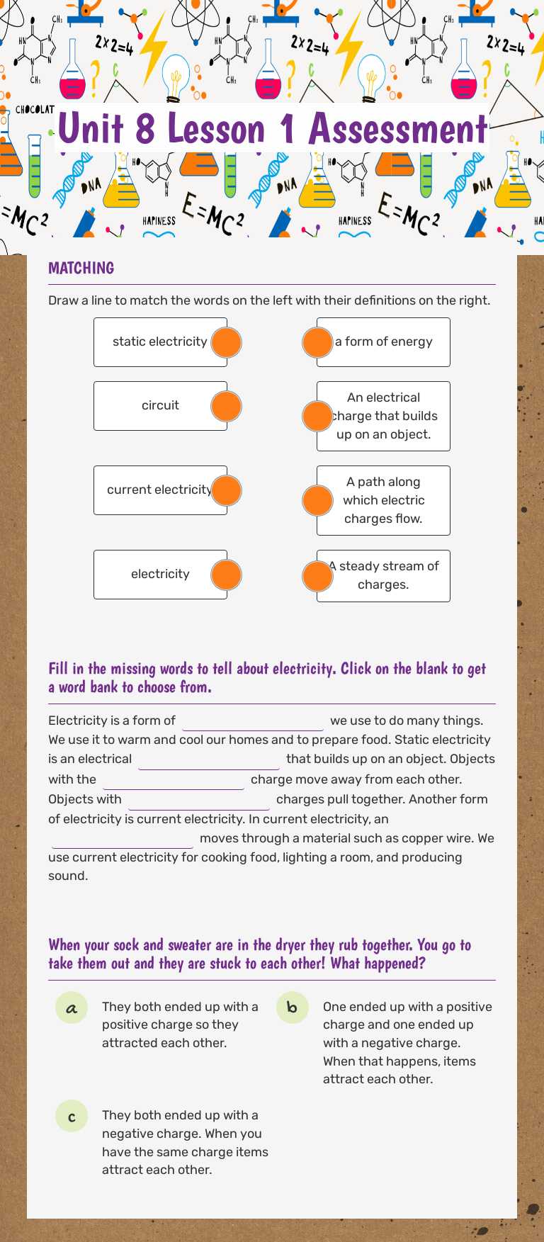 Unit 8 Lesson 1 Assessment by Sarah Murdico | Interactive Worksheet ...