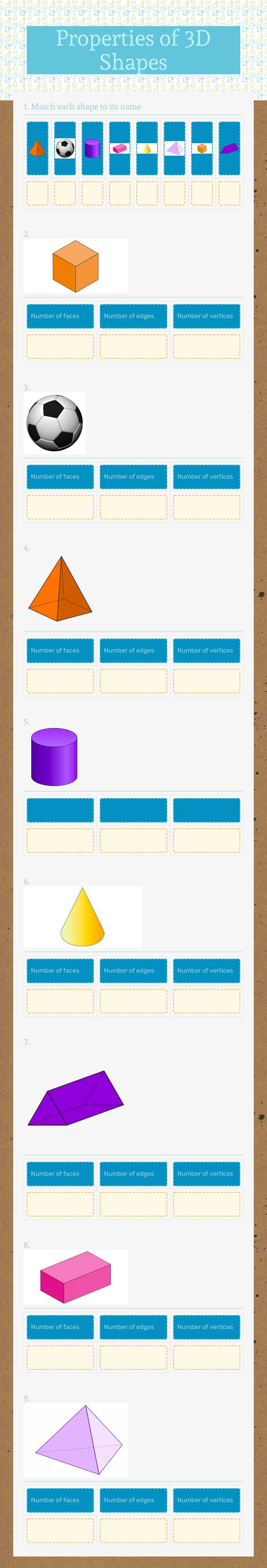 Properties of 3D Shapes worksheet preview image