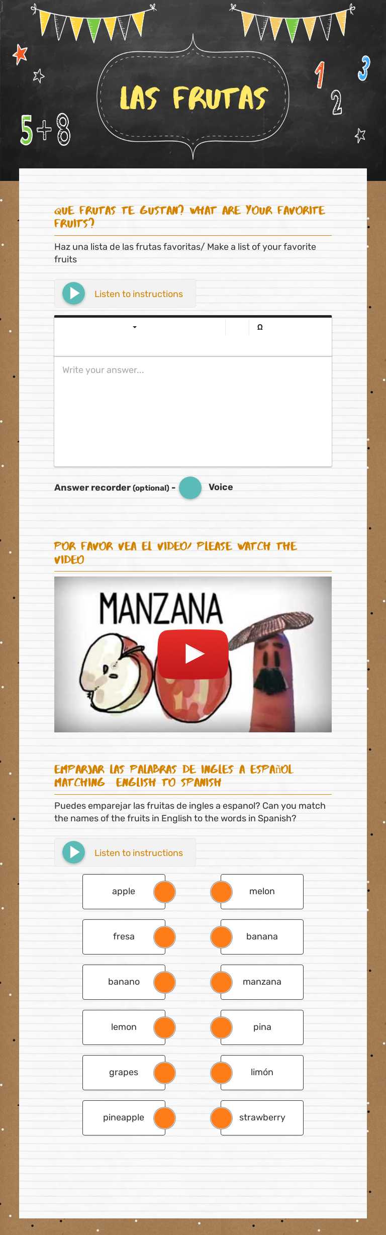 Las frutas worksheet preview image