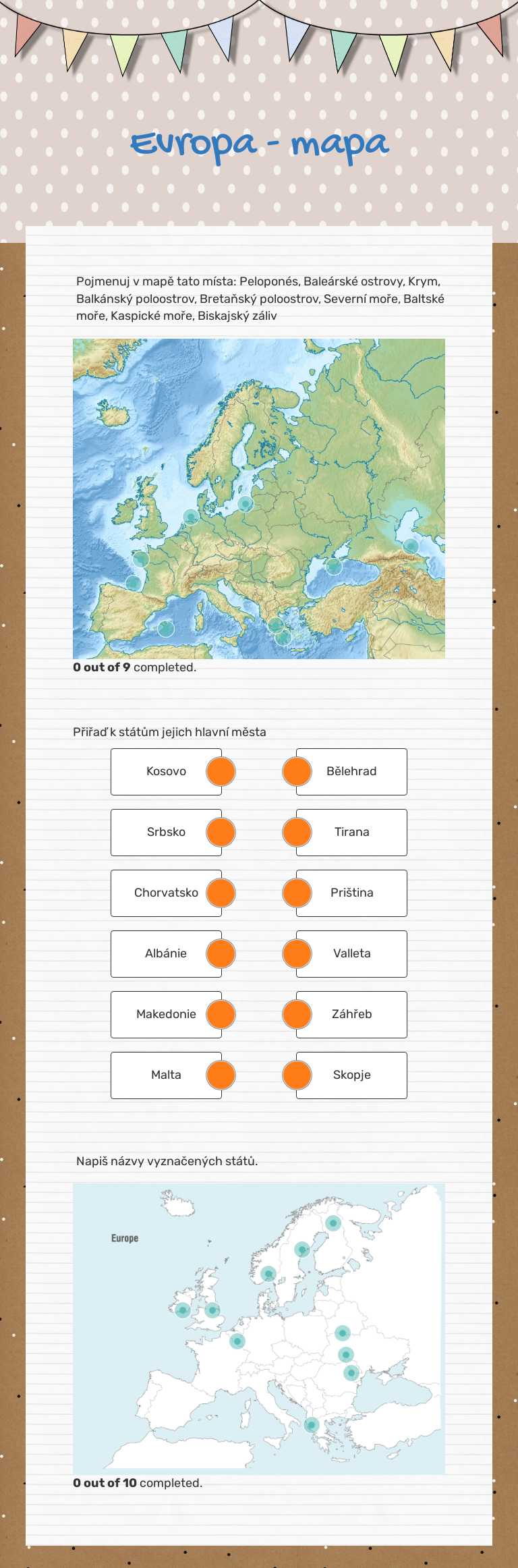Evropa - mapa worksheet preview image