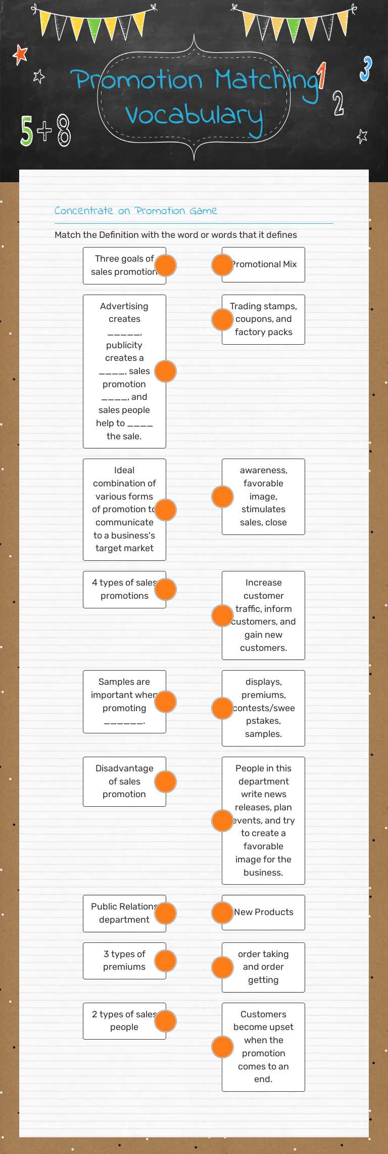 Promotion Matching Vocabulary worksheet preview image