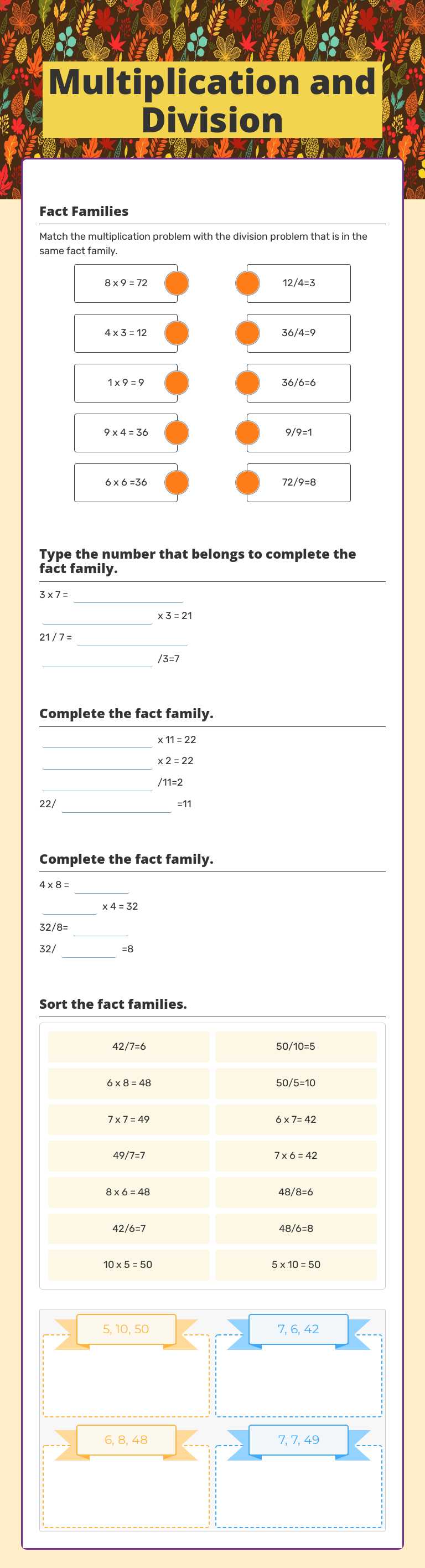 Multiplication and Division worksheet preview image