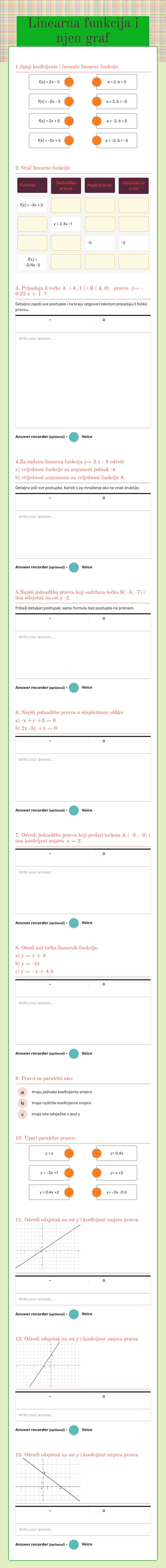 Linearna funkcija i njen graf worksheet preview image