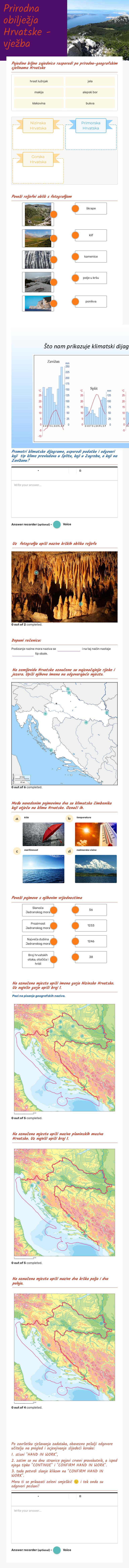 Prirodna obilježja  Hrvatske - vježba Grade 10 worksheet preview