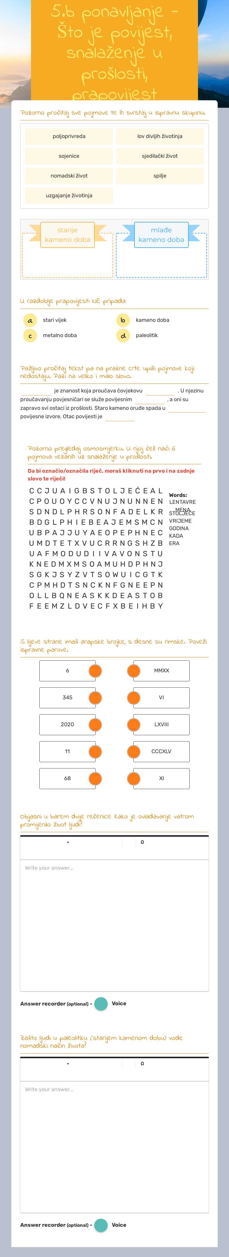 5.b ponavljanje - Što je povijest, snalaženje u prošlosti, prapovijest Grade 5 worksheet preview