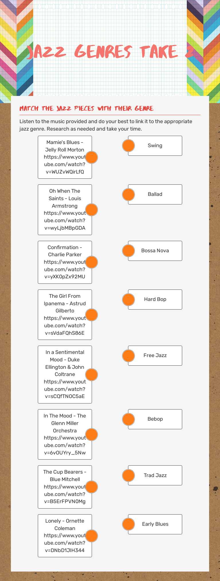 Jazz Genres Take 2 worksheet preview image