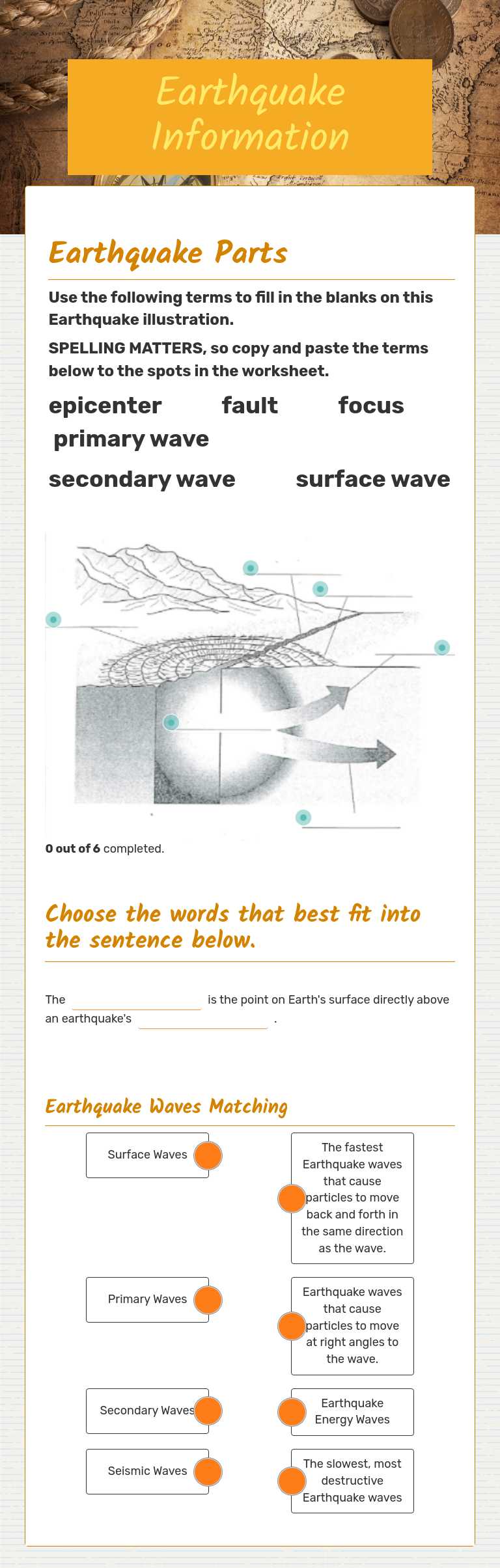 Earthquake Information worksheet preview