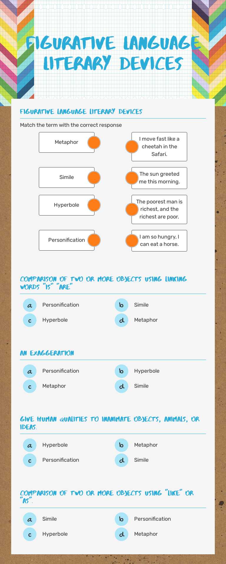 Figurative Language Literary Devices worksheet preview image