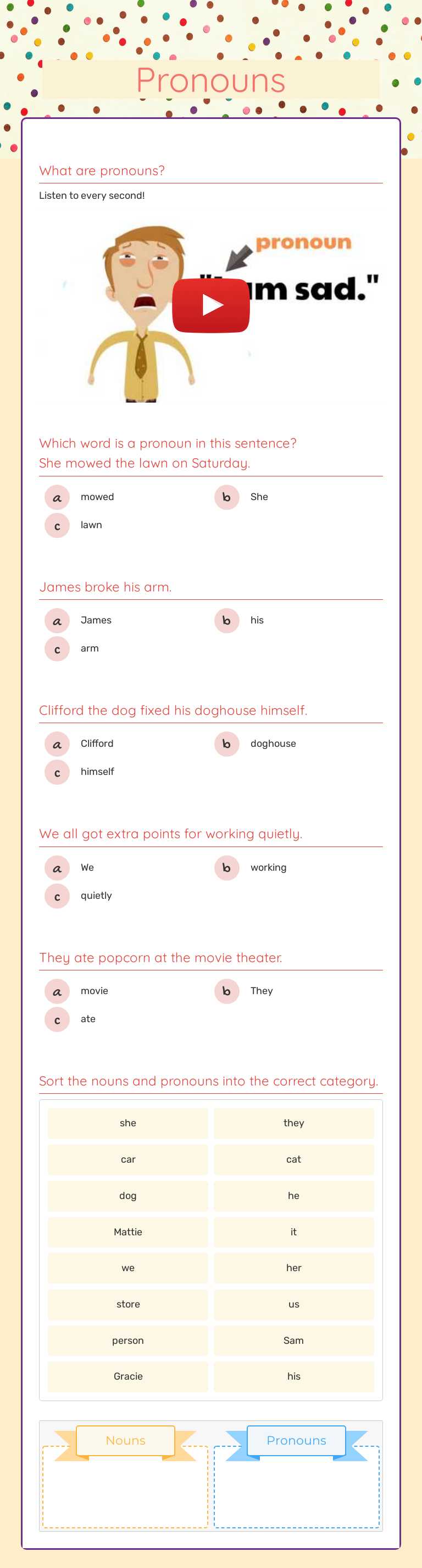 Pronouns Grade 3 worksheet preview