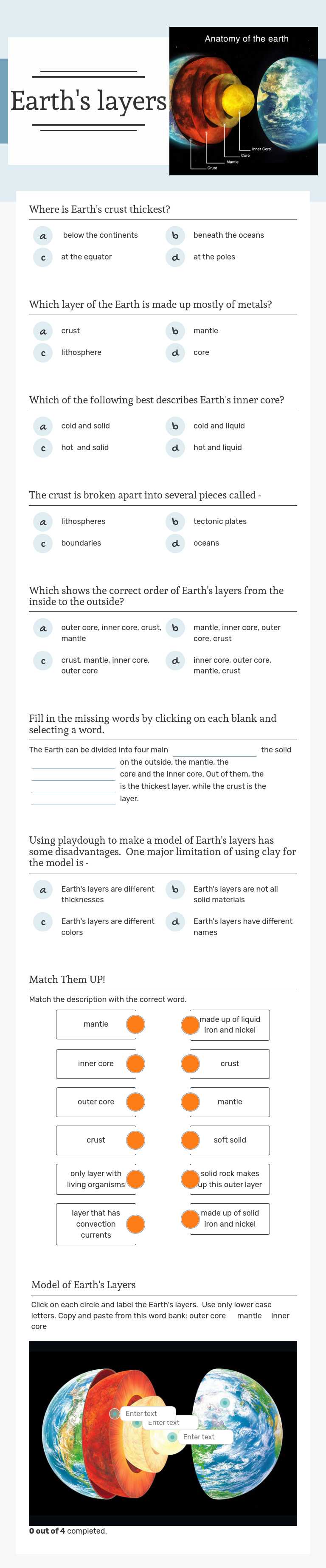 Earth's layers worksheet preview image