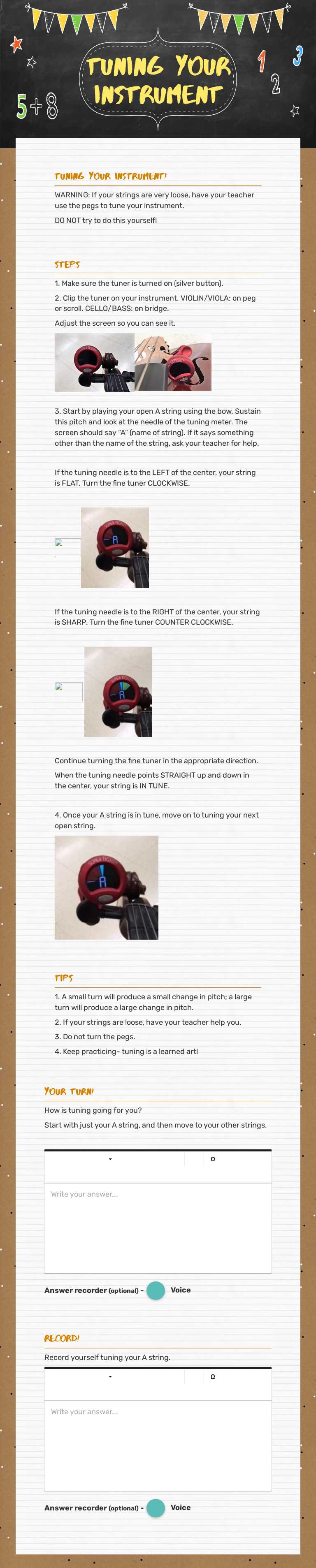 Tuning your Instrument worksheet preview image