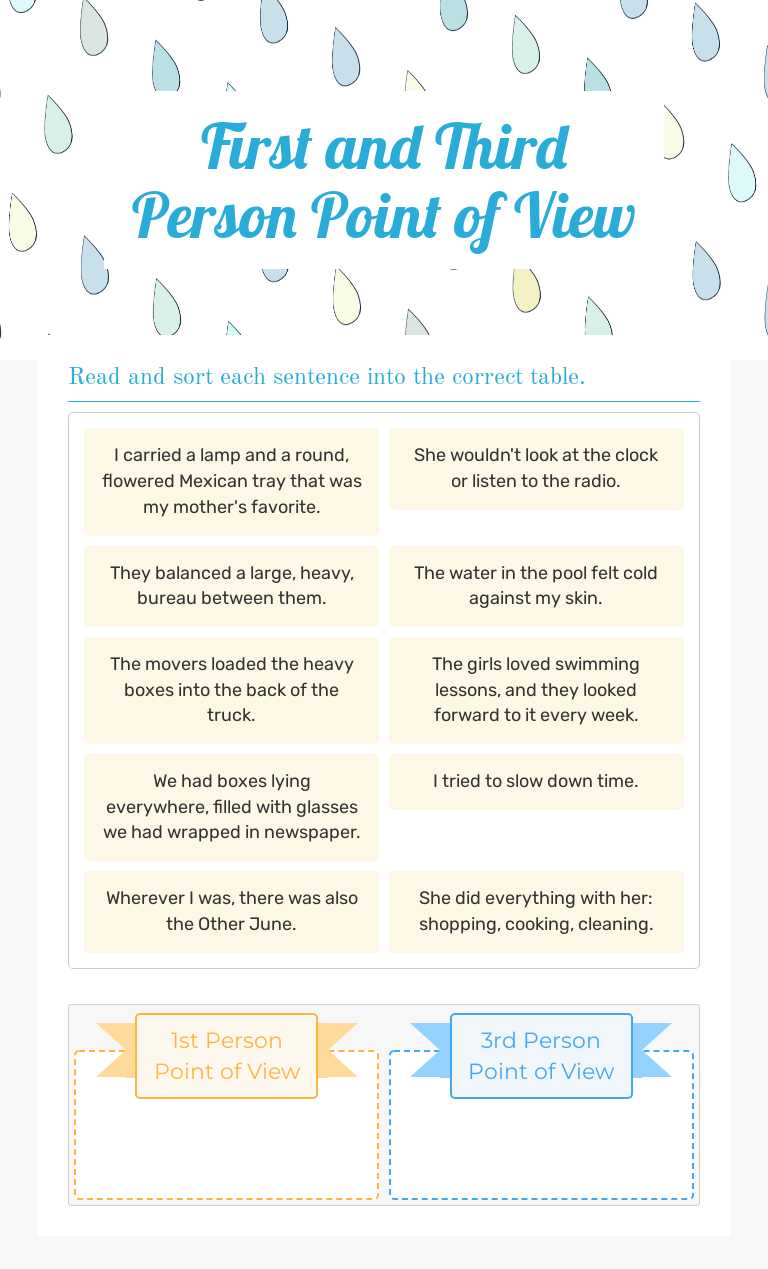 First and Third Person Point of View worksheet preview image