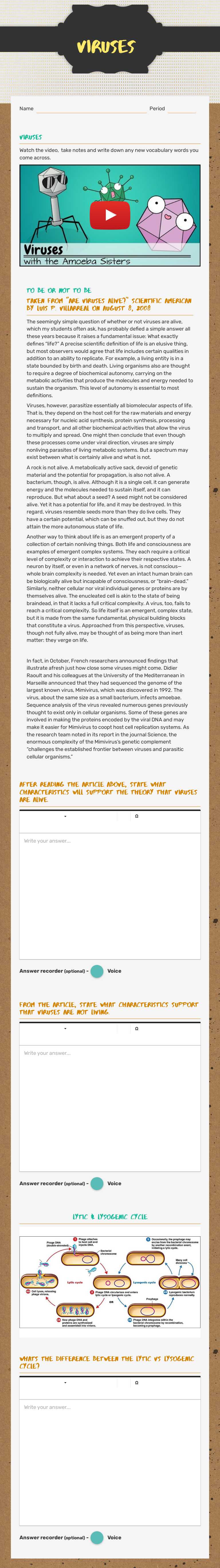 Viruses Grade 9 worksheet preview