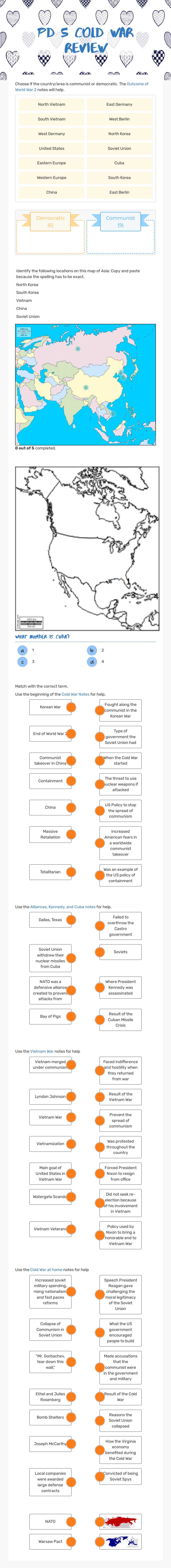 Pd 5 Cold war review Grade 11 worksheet preview