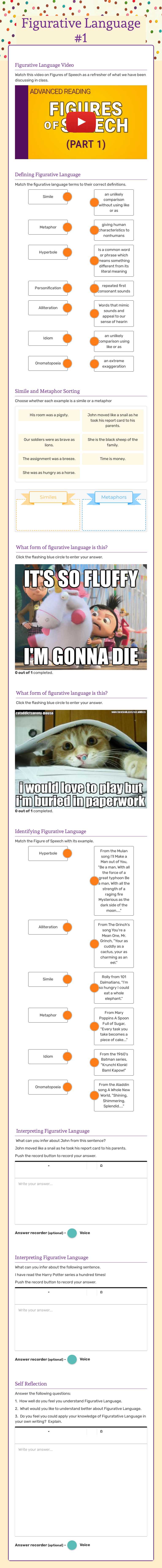Figurative Language #1 Grade 9 worksheet preview
