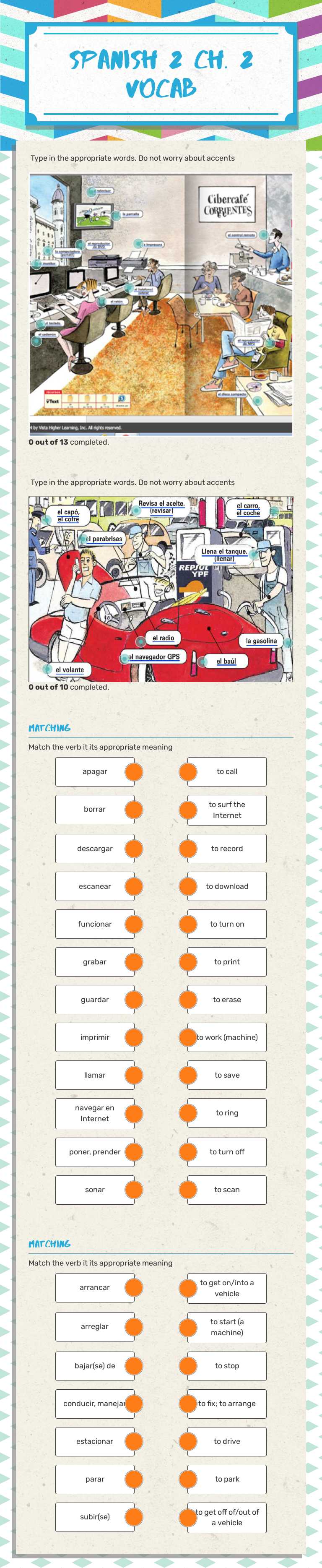 Spanish 2 Ch. 2 vocab worksheet preview image