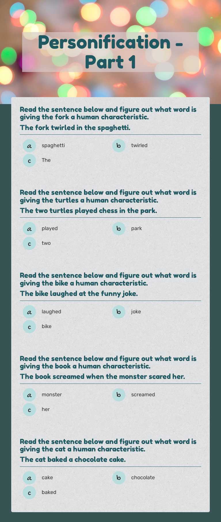 Personification - Part 1 Grade 2 worksheet preview